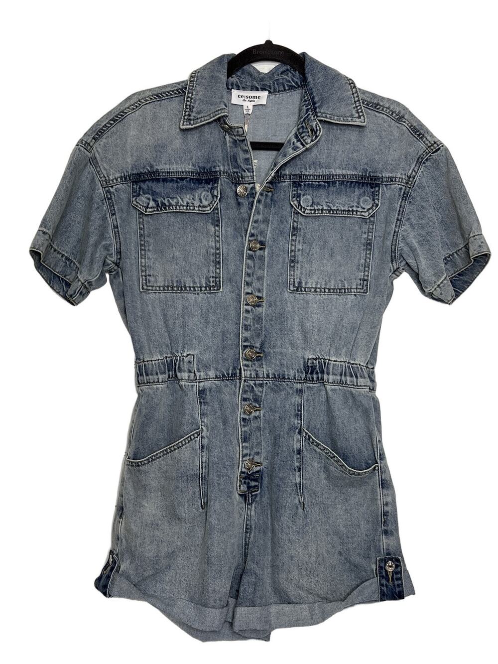 ee:some Denim Romper Small Blue Short Sleeve Casual Cotton Blend
